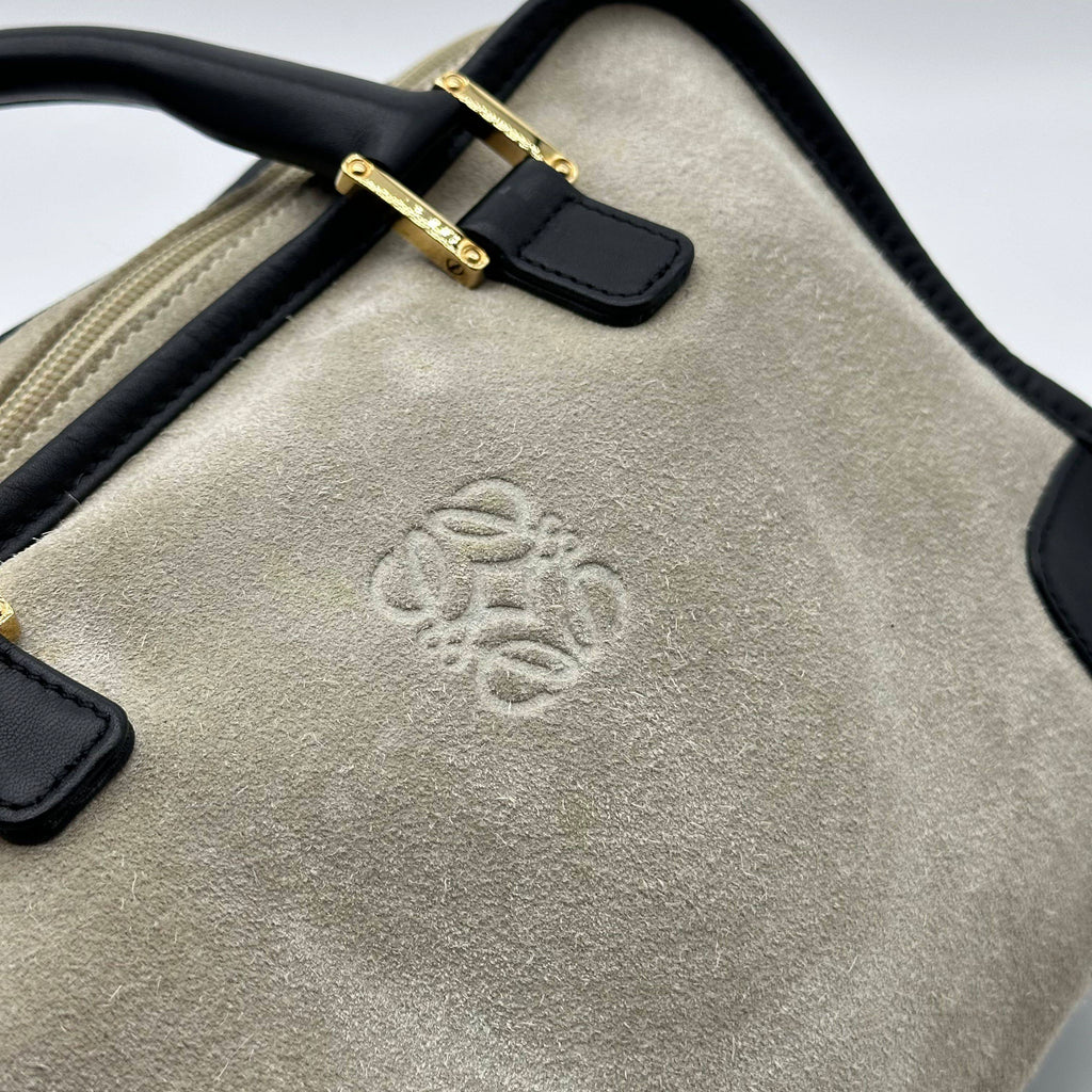 Loewe Amazona 28 Anagram Logo Suede Leather Boston Handbag