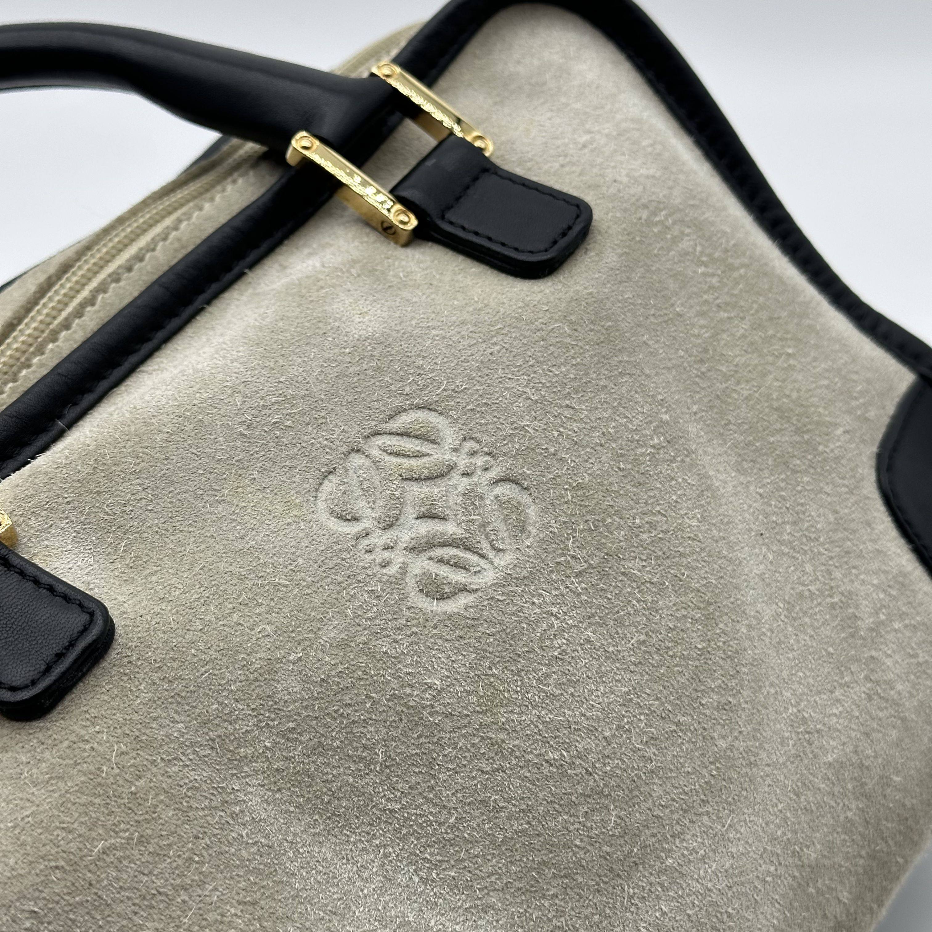 Loewe Amazona 28 Anagram Logo Suede Leather Boston Handbag