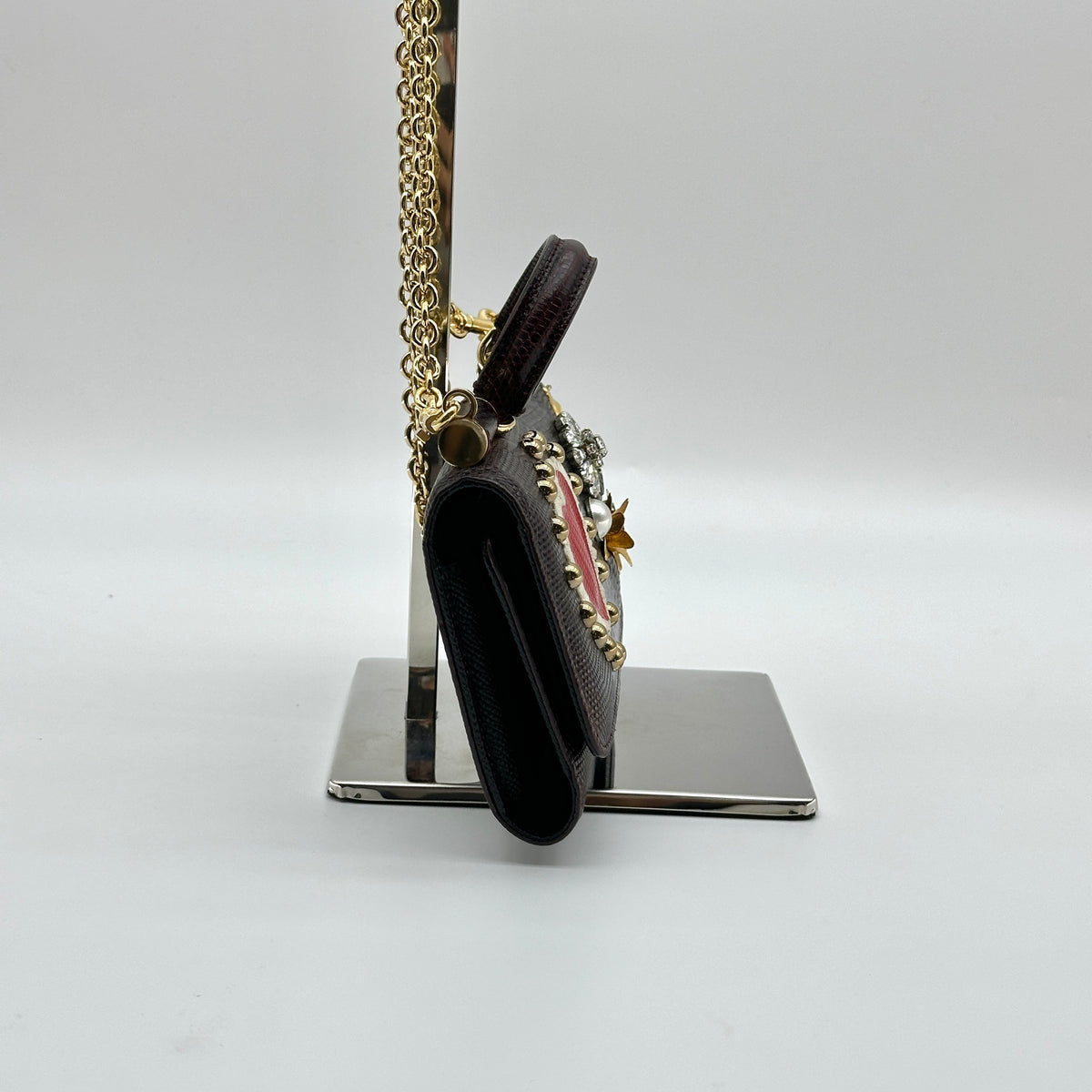 Dolce & Gabbana Sicily Lizard Chain Wallet purple x black