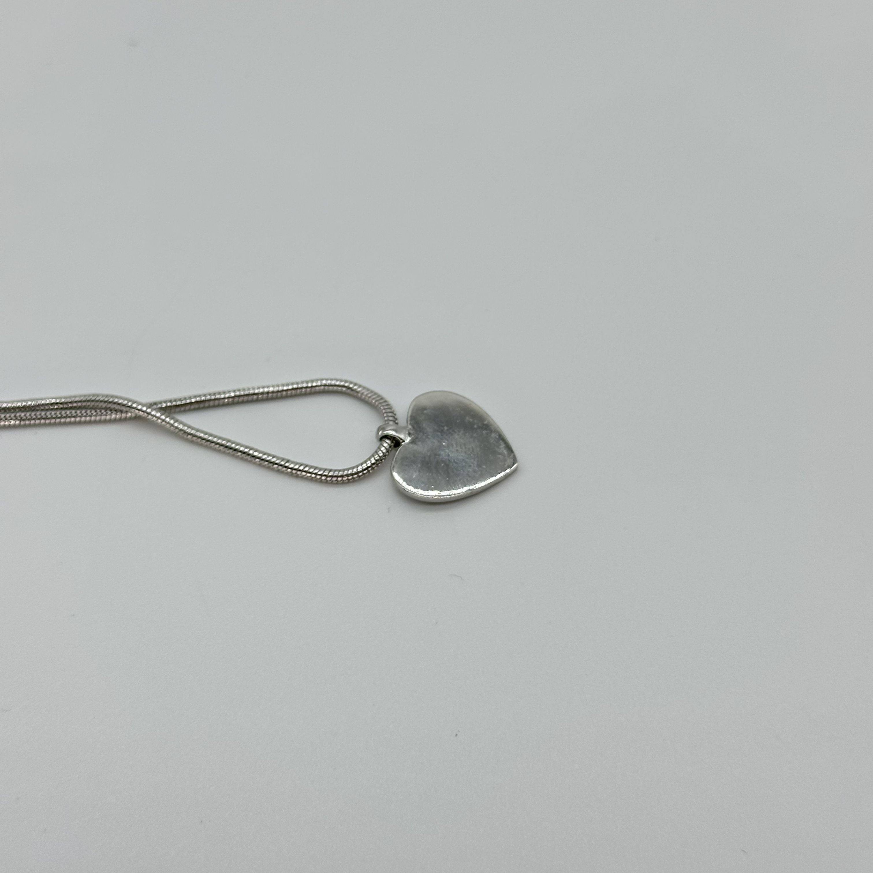 Christian Dior Heart Rhinestone Logo Necklace Silver Snake Chain