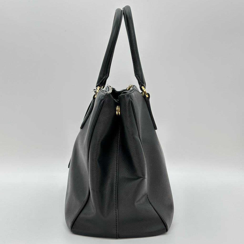 Prada Galleria Saffiano 2Way Handbag Shoulder Bag Black Gold