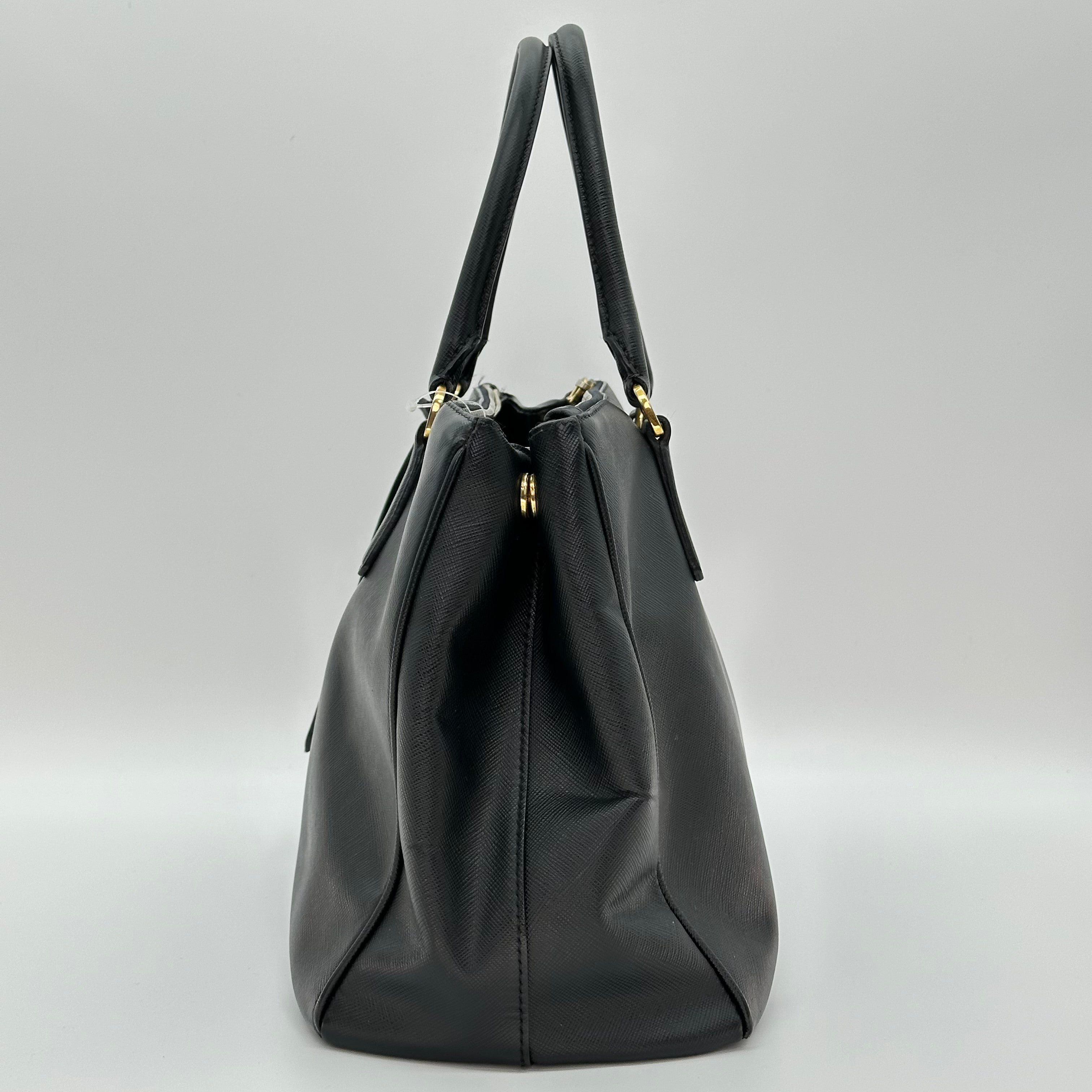 Prada Galleria Saffiano 2Way Handbag Shoulder Bag Black Gold