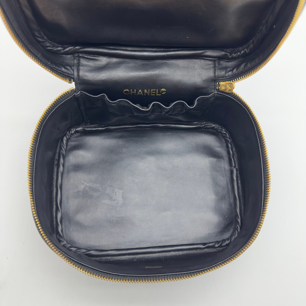 Chanel Quilted Caviar Leather Coco Mark Small Black Vanity Case