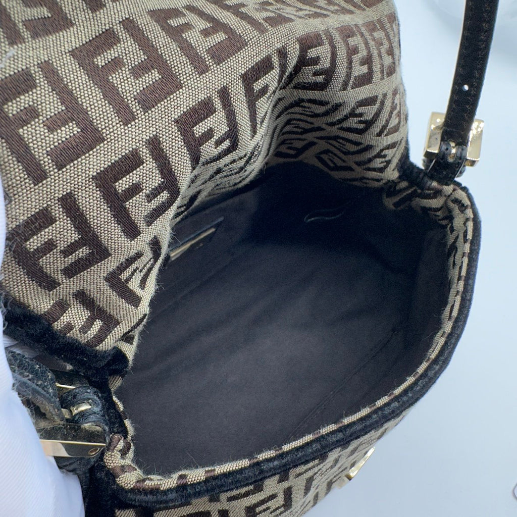 Fendi Zucchino Canvas Mamma Baguette Brown Shoulder Bag