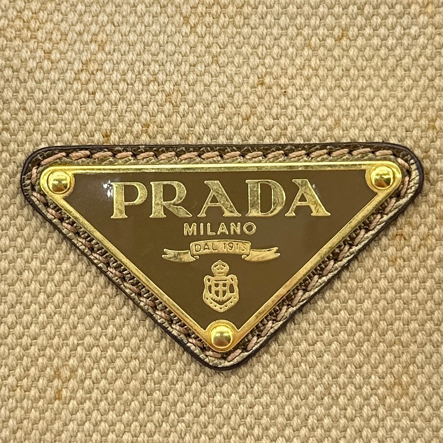 Prada Saffiano Trimmed Gold Bowling Handle Bag Gold Hardware
