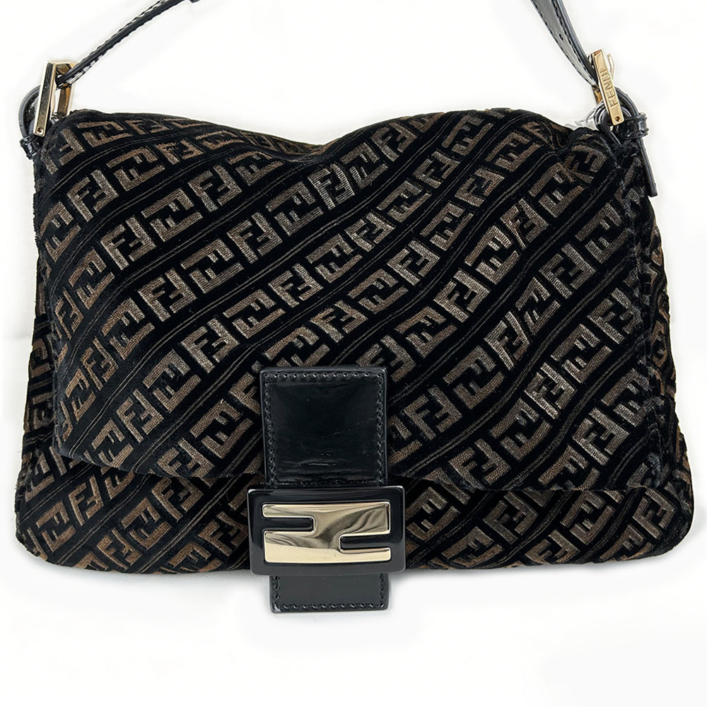 Fendi Black Velvet Baguette Bag Gold Hardware Acrylic Chain