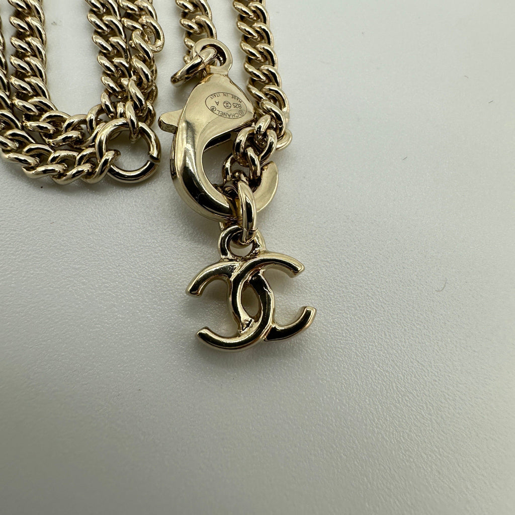 Chanel ABG026 Gold Rhinestone Coco Mark Coin Necklace