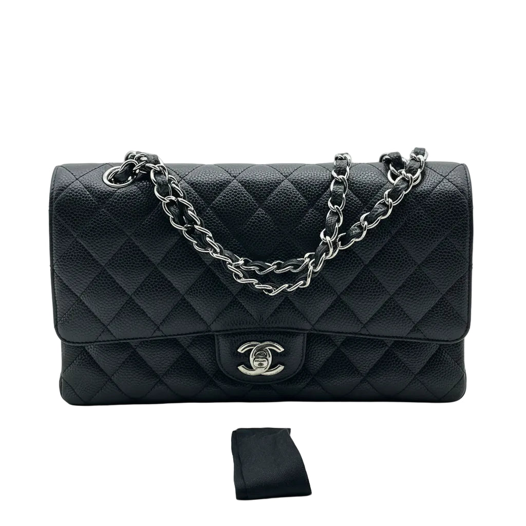 Chanel Black Caviar Medium Classic Double Flap Bag SV