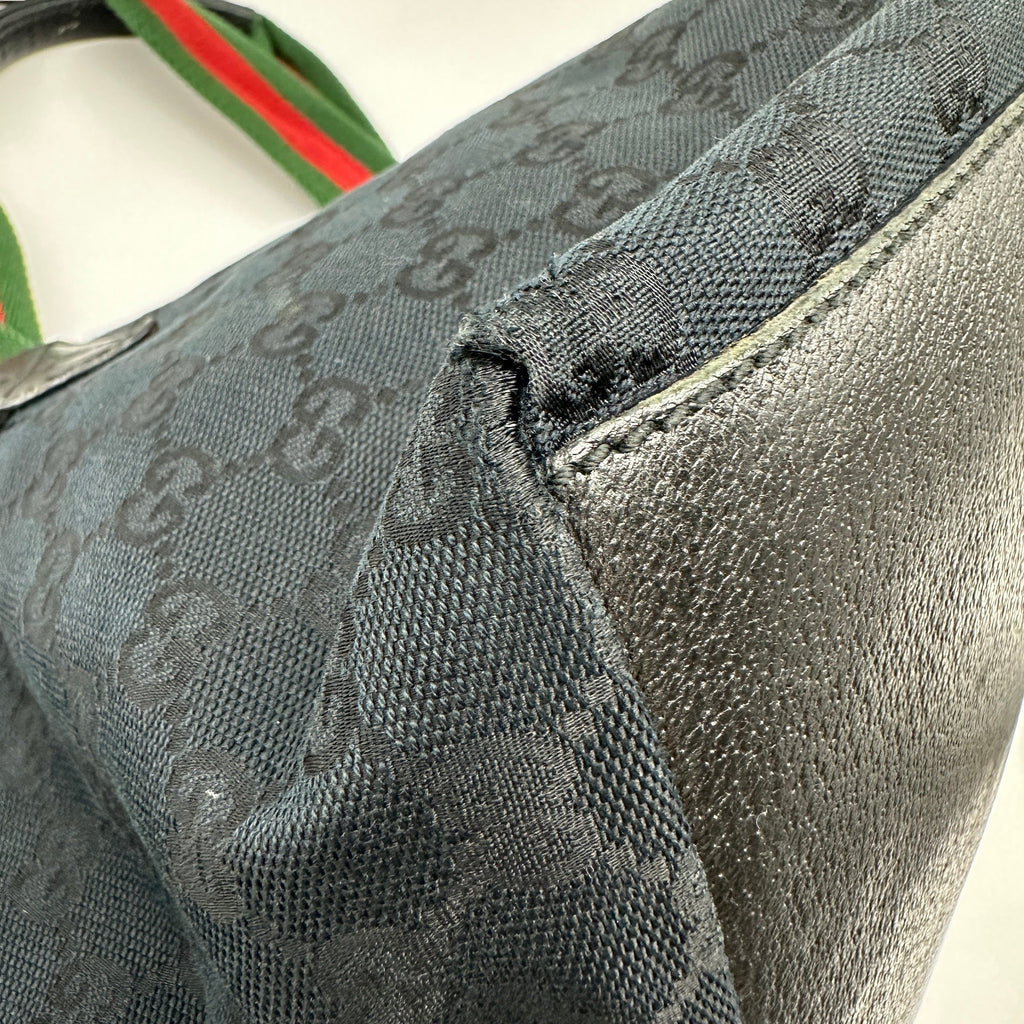 Gucci GG Canvas Leather Web Stripe Black Tote Bag