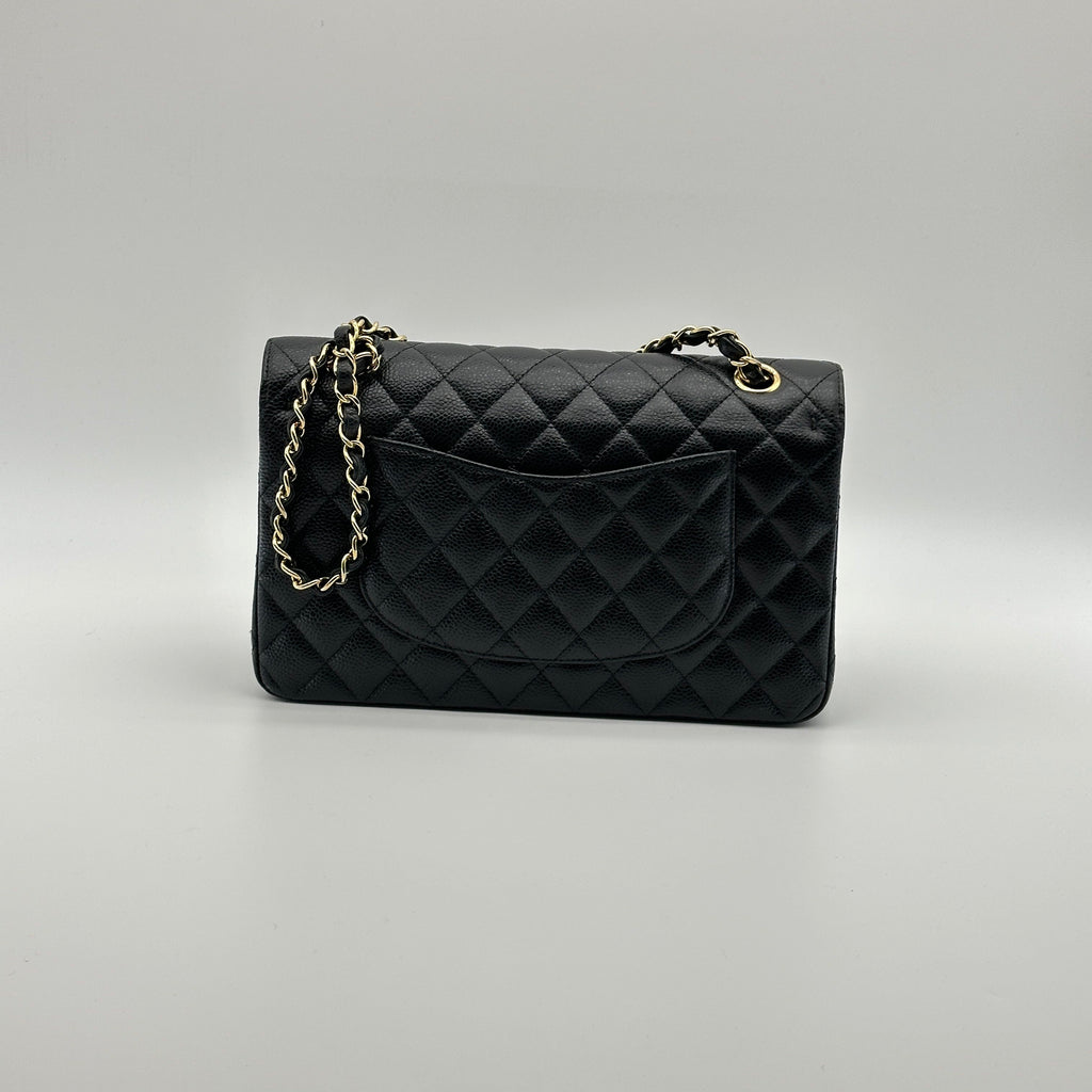 Chanel Matelasse 25 Caviar Skin Double Flap Double Chain Bag Black Gold Metal Fittings 26052533 26XXXXXX A01112
