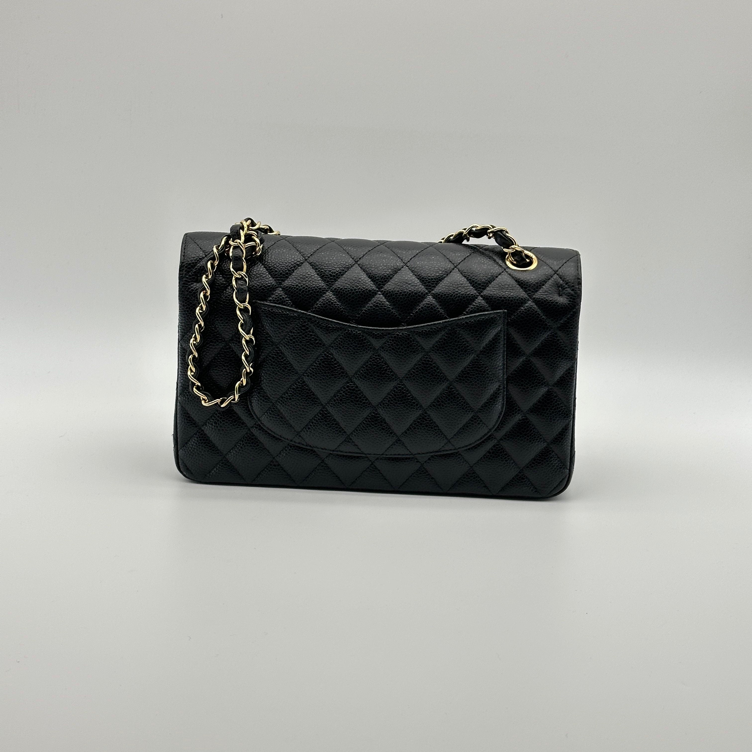 Chanel Matelasse 25 Caviar Skin Double Flap Double Chain Bag Black Gold Metal Fittings 26052533 26XXXXXX A01112