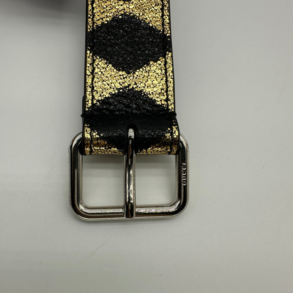 Gucci Metallic Diamond Calfskin Black Gold Belt Bag