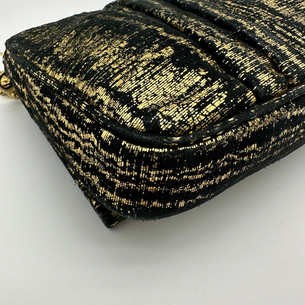 Fendi Velour Chain Shoulder Bag Black×Gold 8BP046