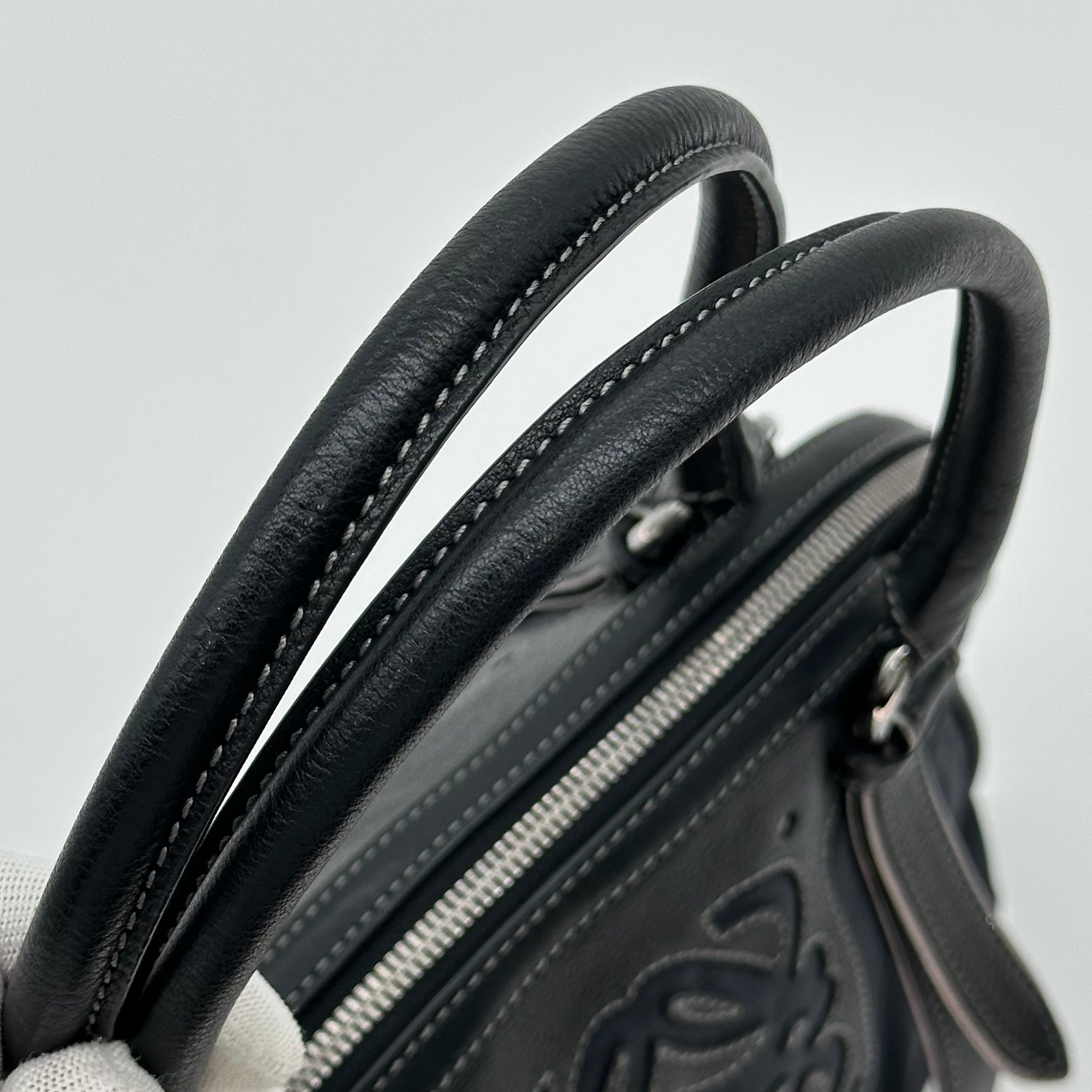 LOEWE Handbag Leather Nylon Black Silver Hardware