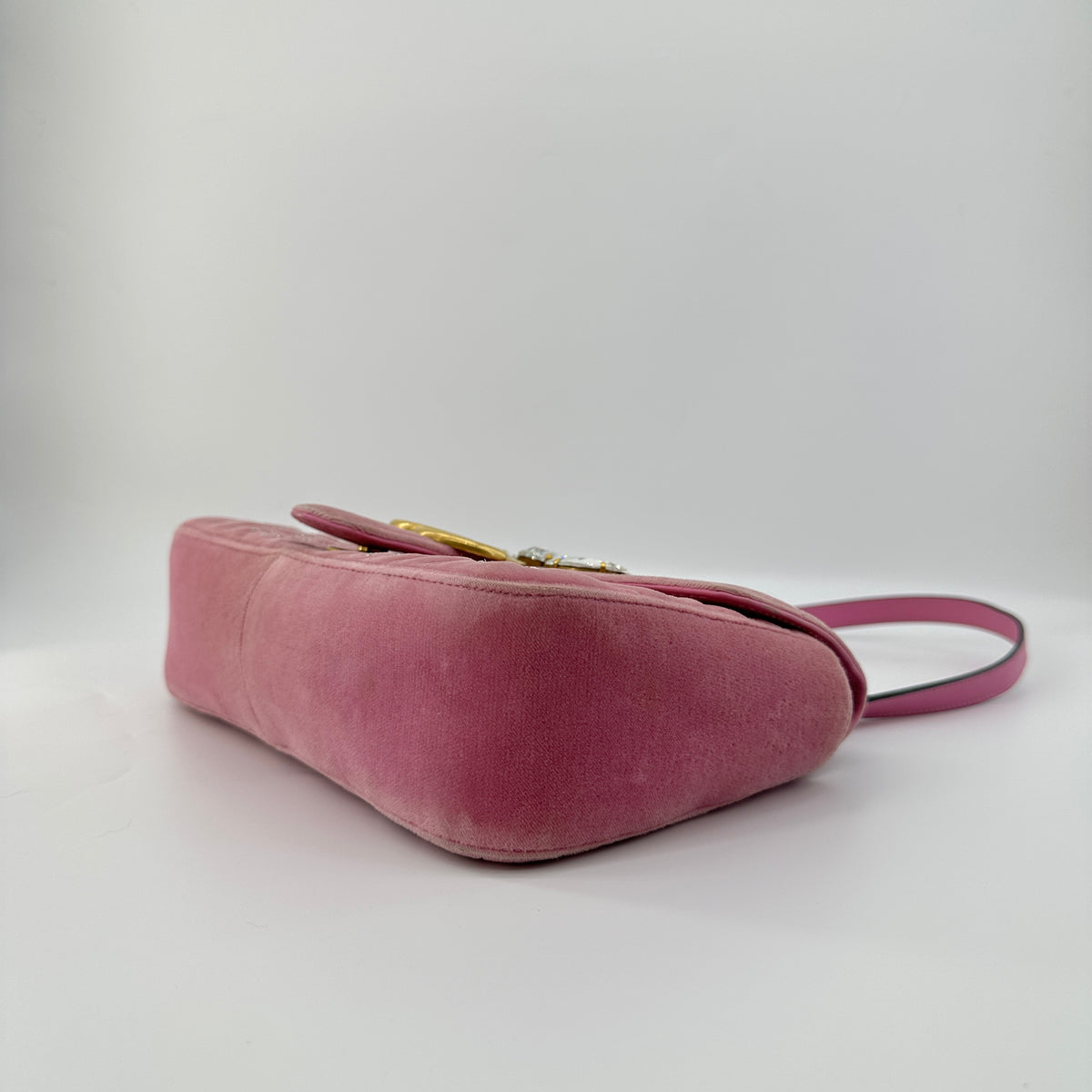 Gucci GG Marmont Velvet Crystal Shoulder Bag Pink 443497