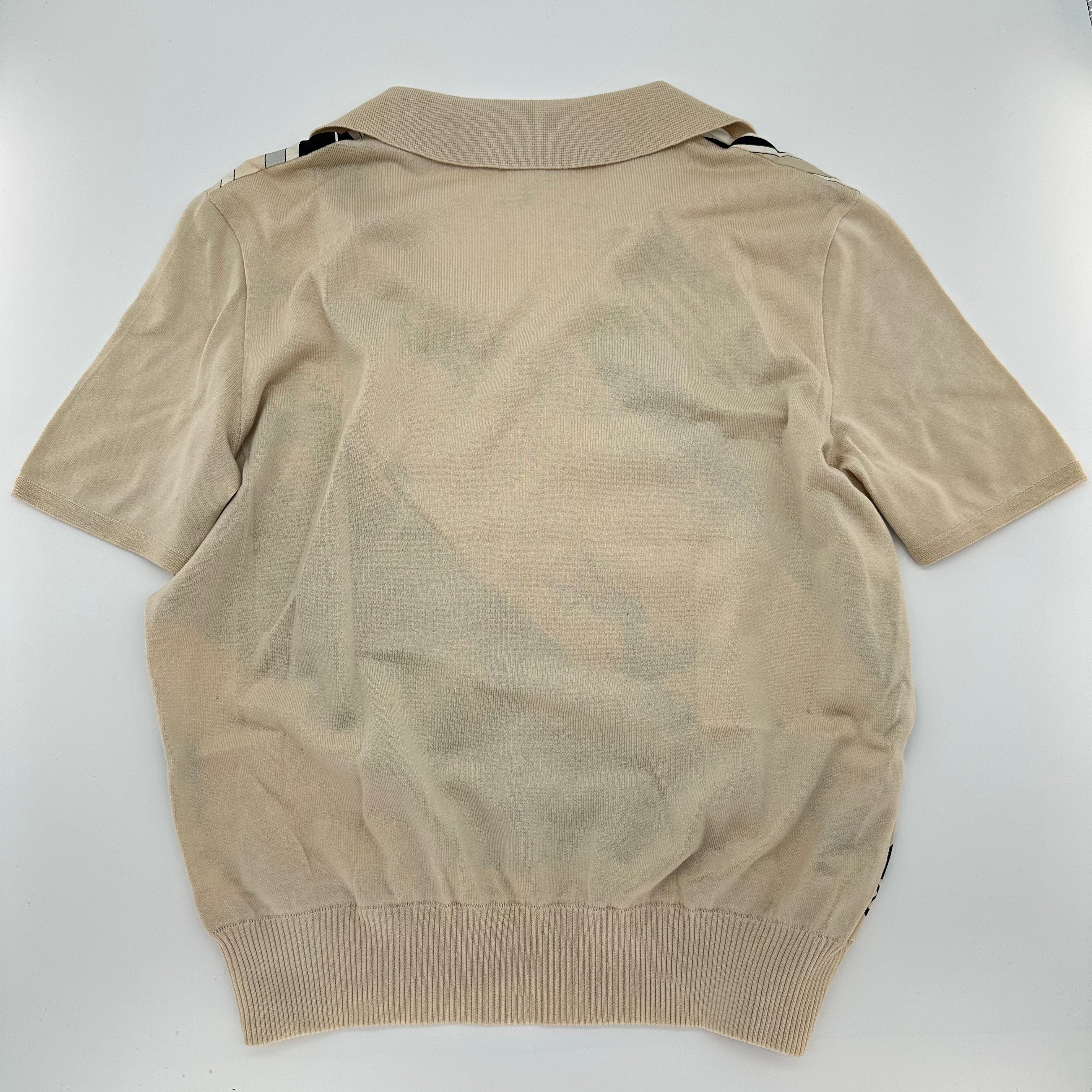Hermes Vintage Horse Racing Motif Knit Polo Top Shirt Size 40 100%Silk 100%Cotton