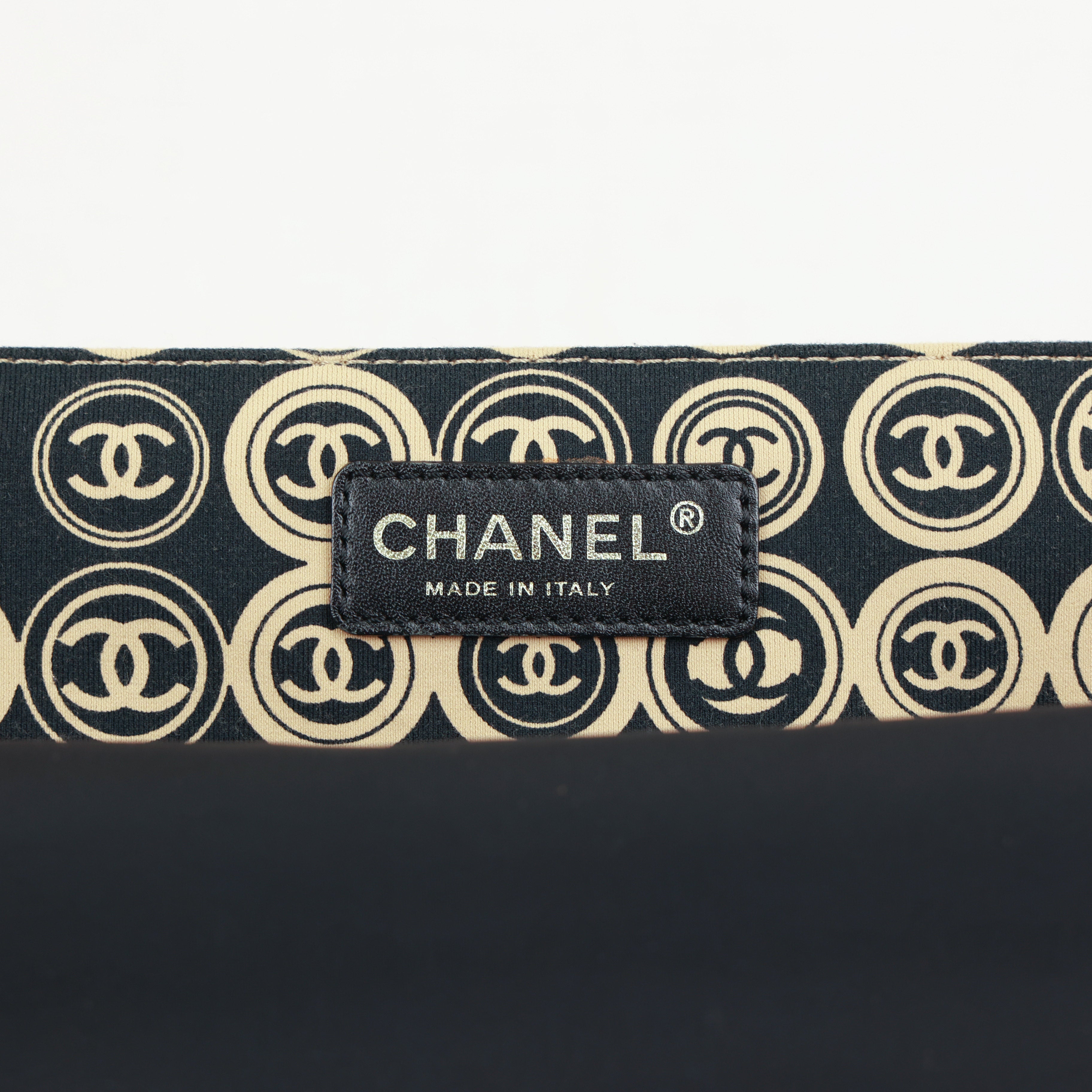 Chanel Coco Mark handbag Jersey Calfskin Printed Large Frame Handle Bag Beige Black 8 series