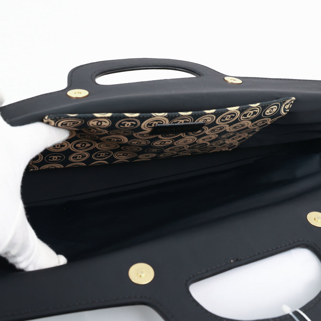 Chanel Coco Mark handbag Jersey Calfskin Printed Large Frame Handle Bag Beige Black 8 series