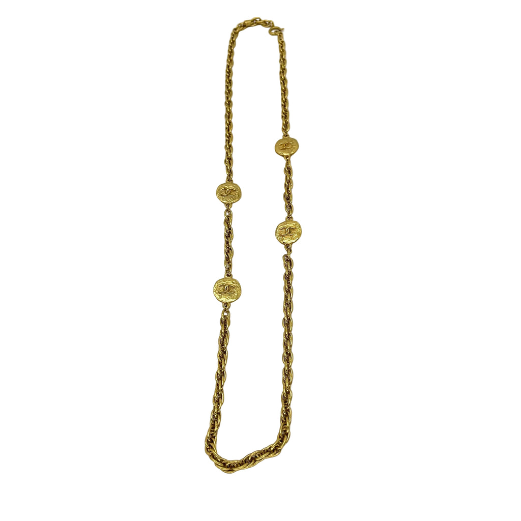 Chanel Vintage Coin Sweater Chain Necklace Gold 93P