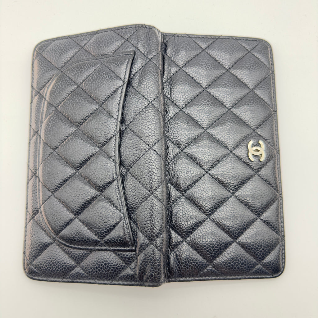Chanel Quilted Caviar Calfskin Coco Mark Black Long Wallet