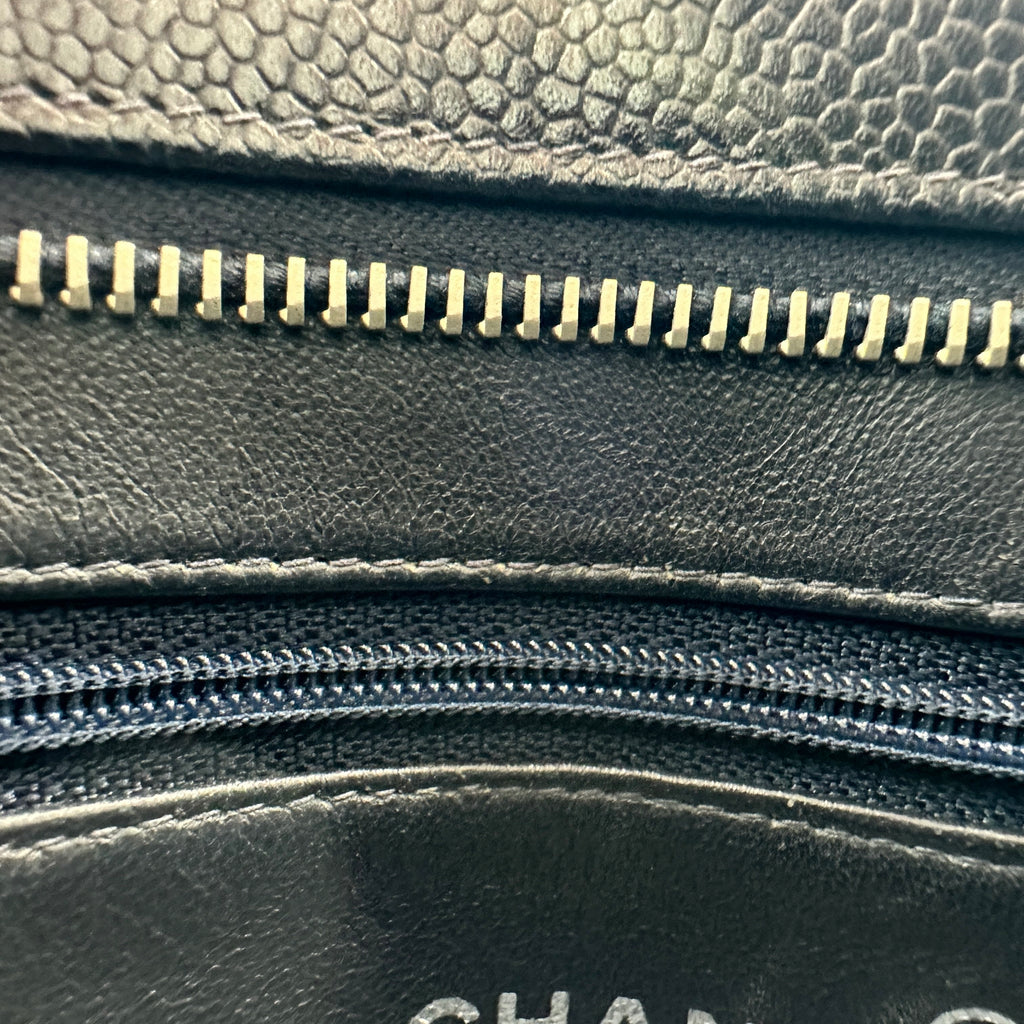 chanel black quilted caviar leather medallion tote bag