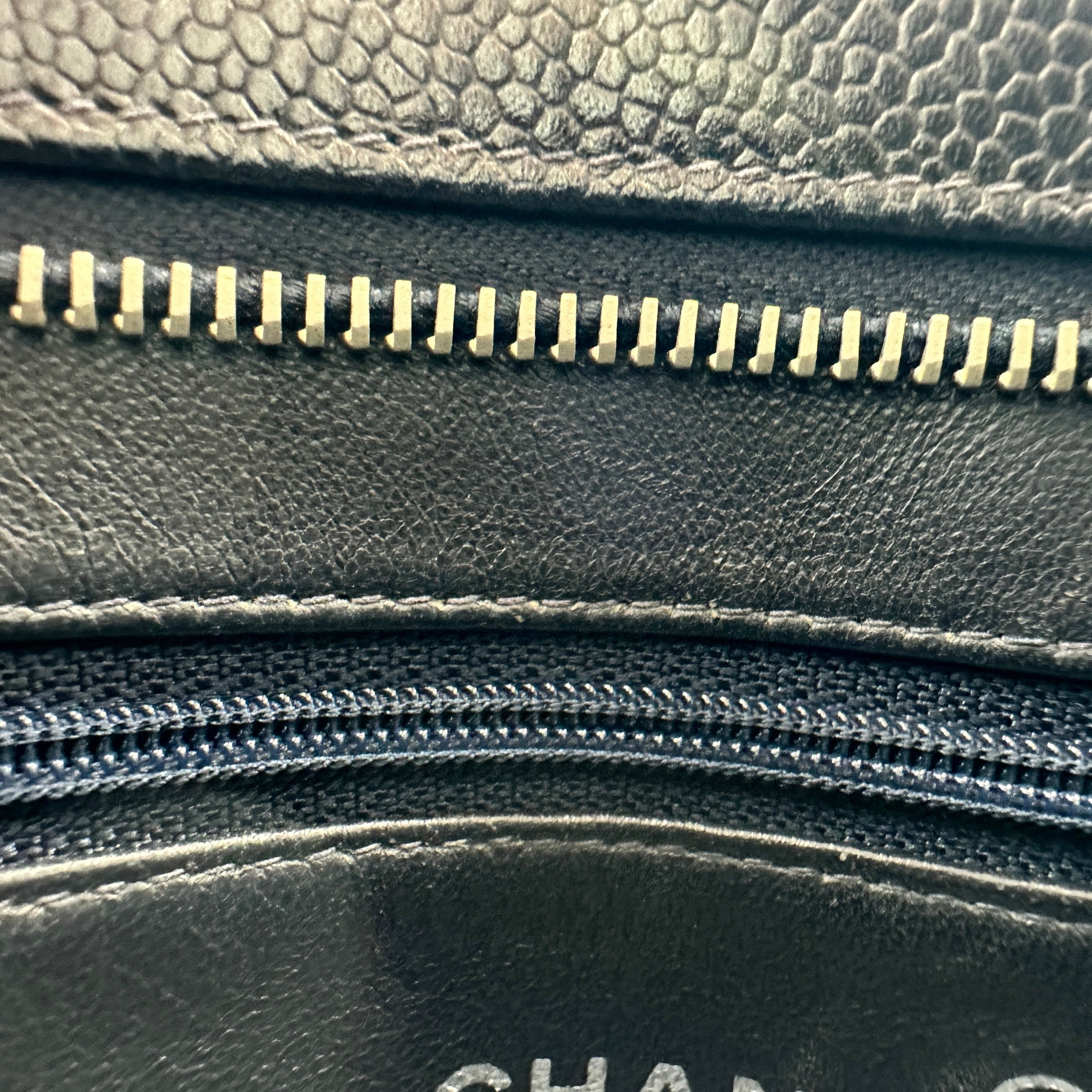chanel black quilted caviar leather medallion tote bag