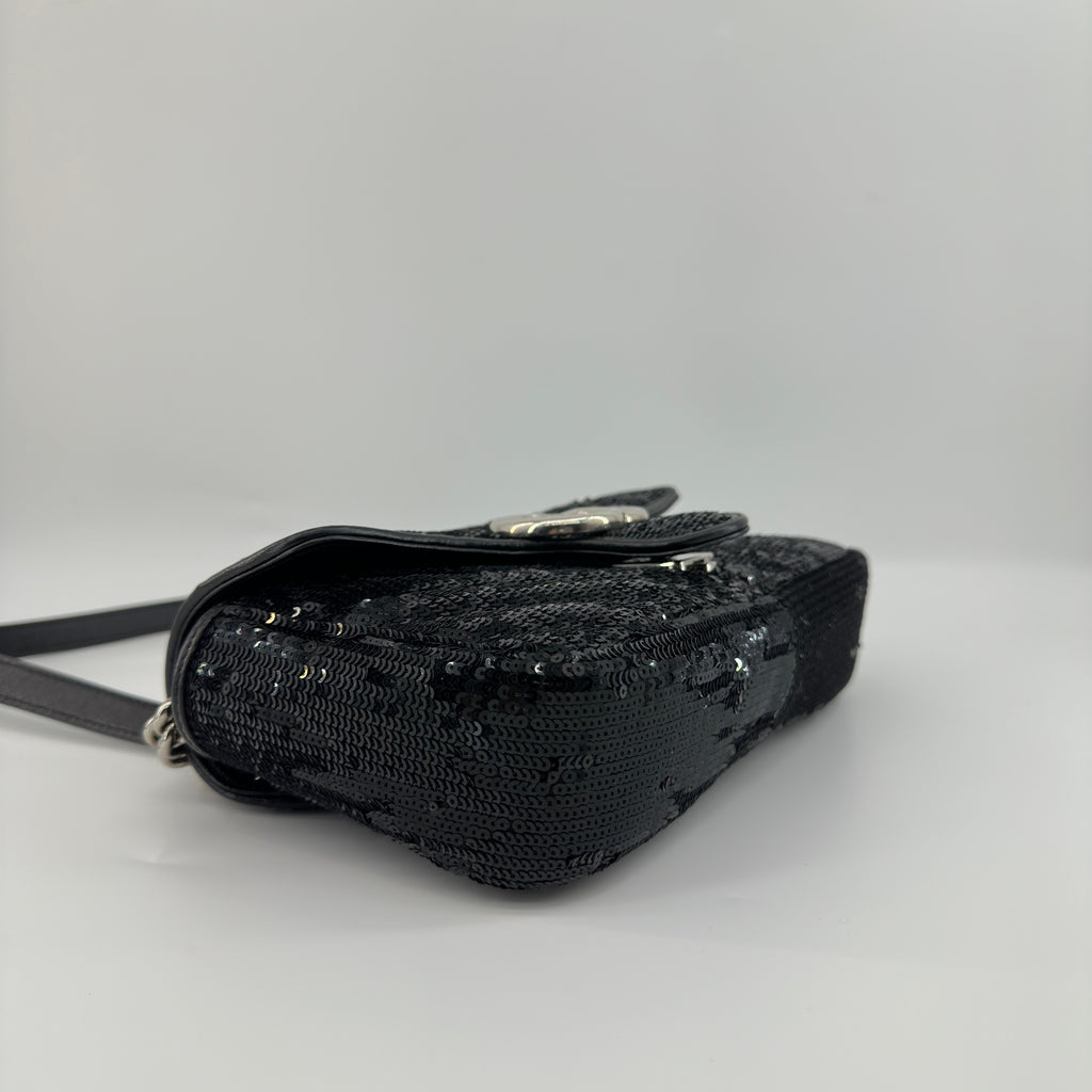 Gucci GG Marmont Sequins x leather Chain Shoulder Bag Black