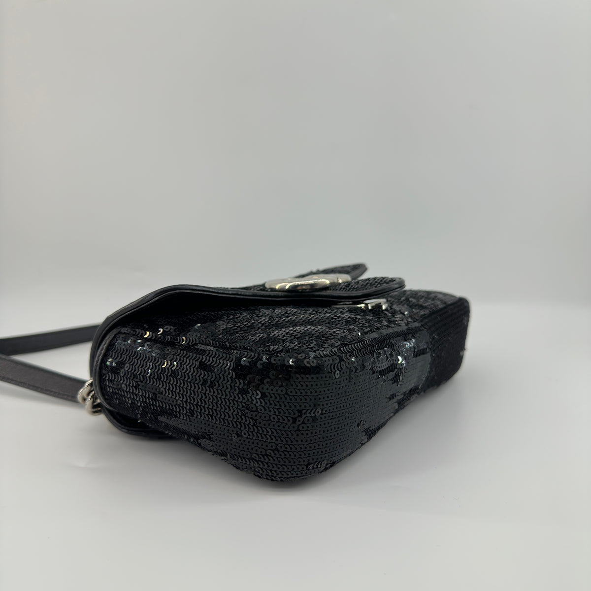 Gucci GG Marmont Sequins x leather Chain Shoulder Bag Black