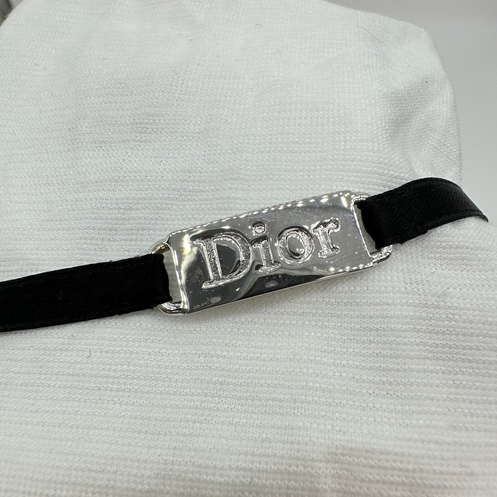 Christian Dior Logo Metal Tag Bracelet Black Silver