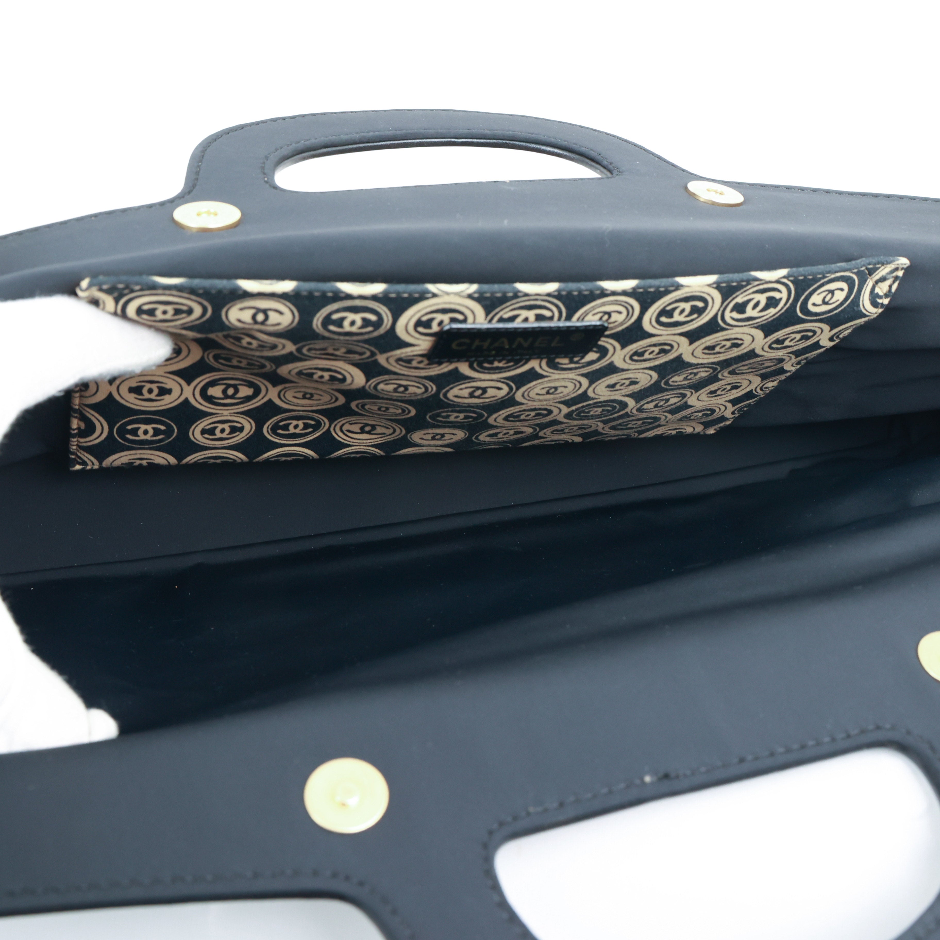Chanel Coco Mark handbag Jersey Calfskin Printed Large Frame Handle Bag Beige Black 8 series
