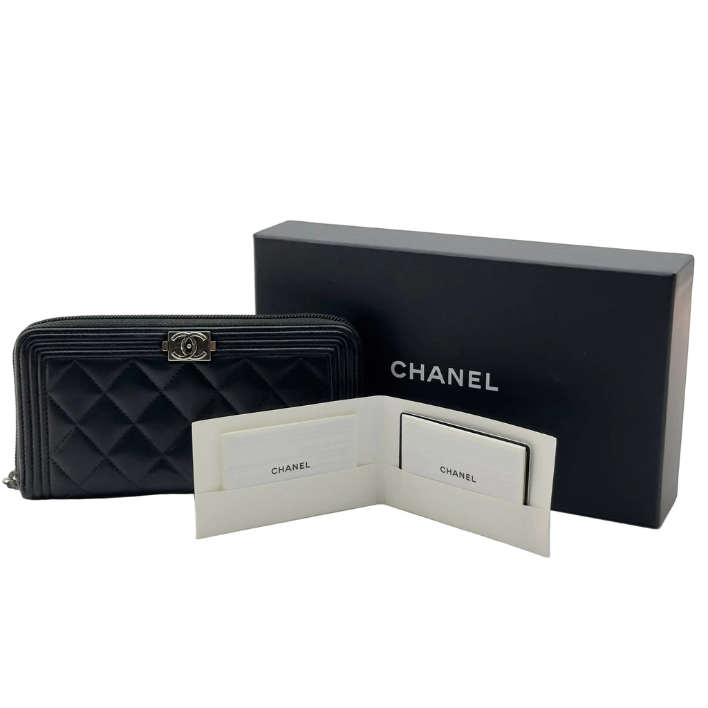 Chanel Matelasse Calfskin Boy Black Zip Around Long Wallet