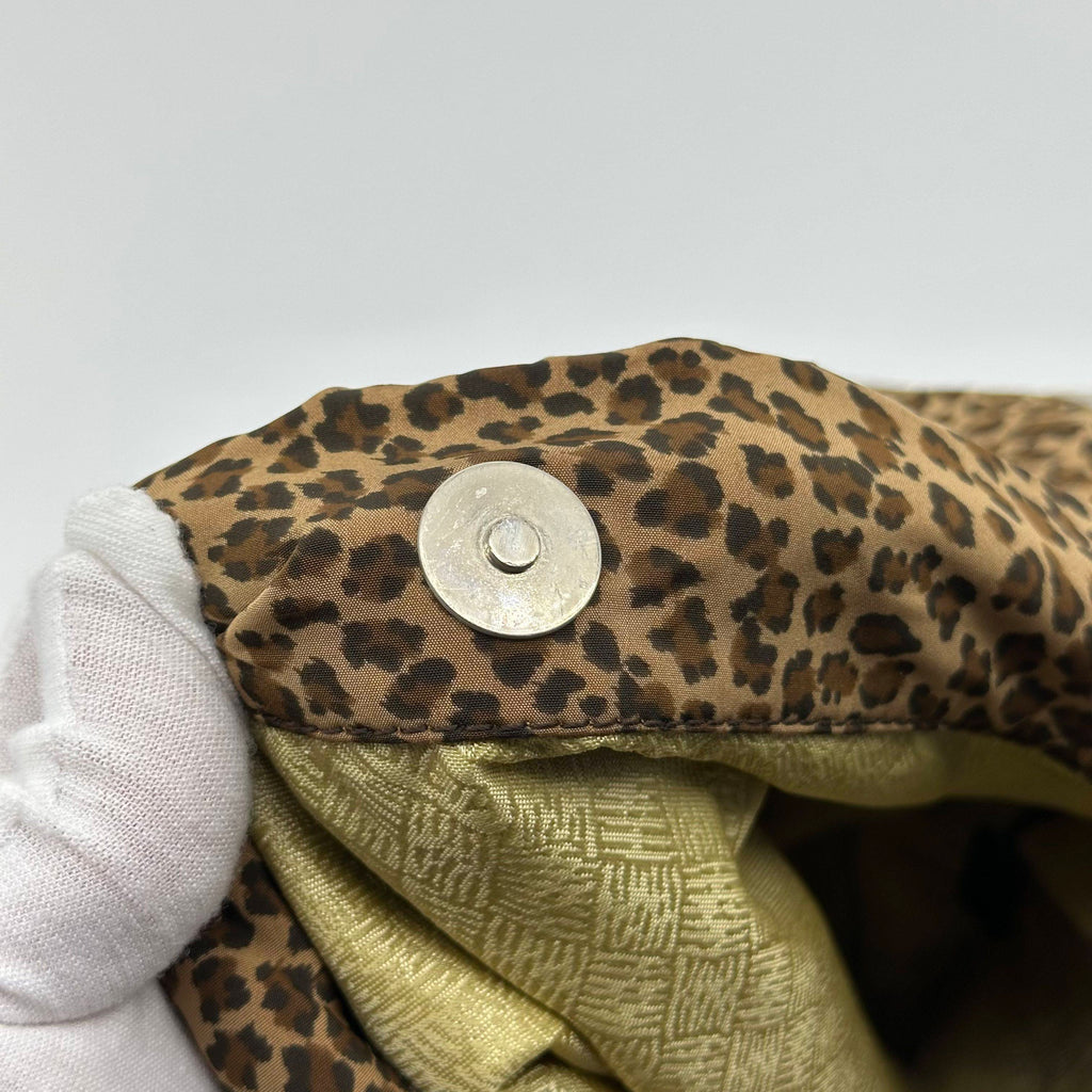 bottega Veneta  nylon leopard print hobo shoulder bag