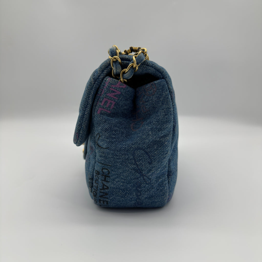 Chanel Matelasse Denim Chain Shoulder Bag Blue Gold Metal Fittings IC Chip