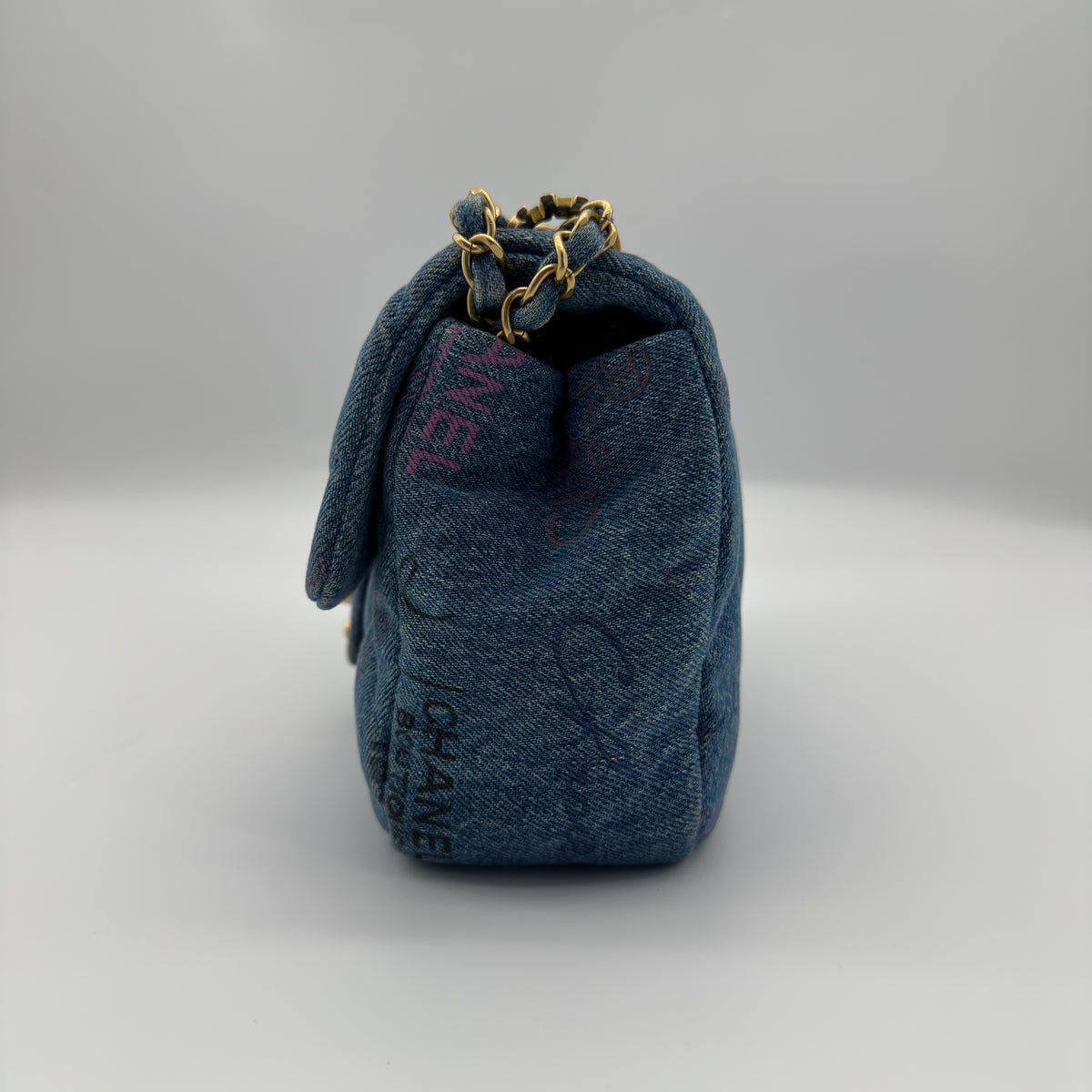 Chanel Matelasse Denim Chain Shoulder Bag Blue Gold Metal Fittings IC Chip