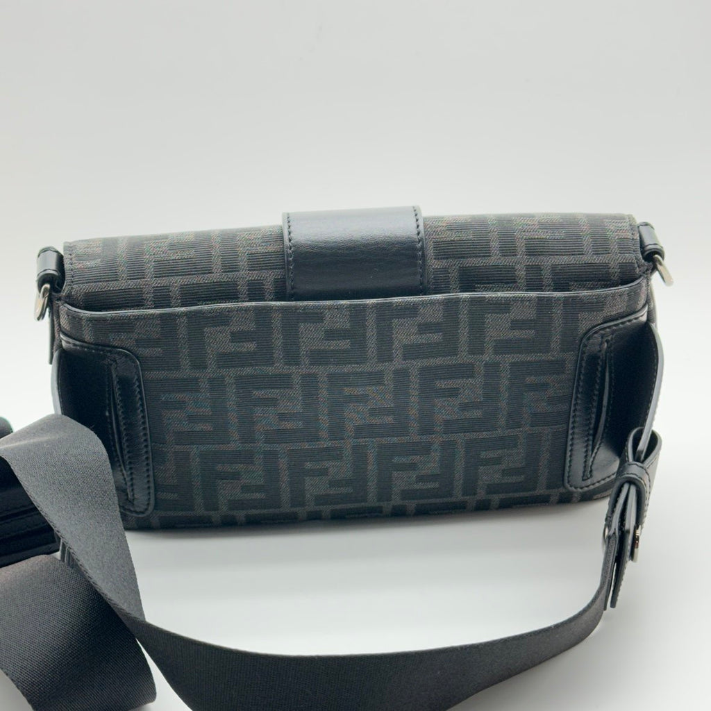 fendi zucca mamma baguette canvas leather 2 way shoulder bag black
