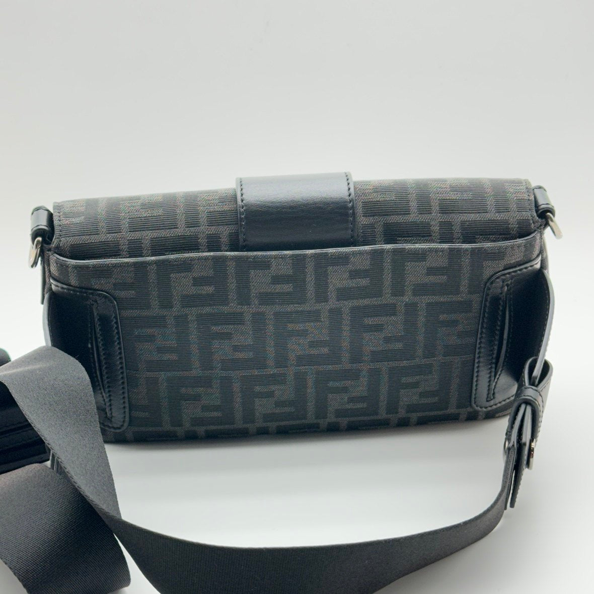 fendi zucca mamma baguette canvas leather 2 way shoulder bag black