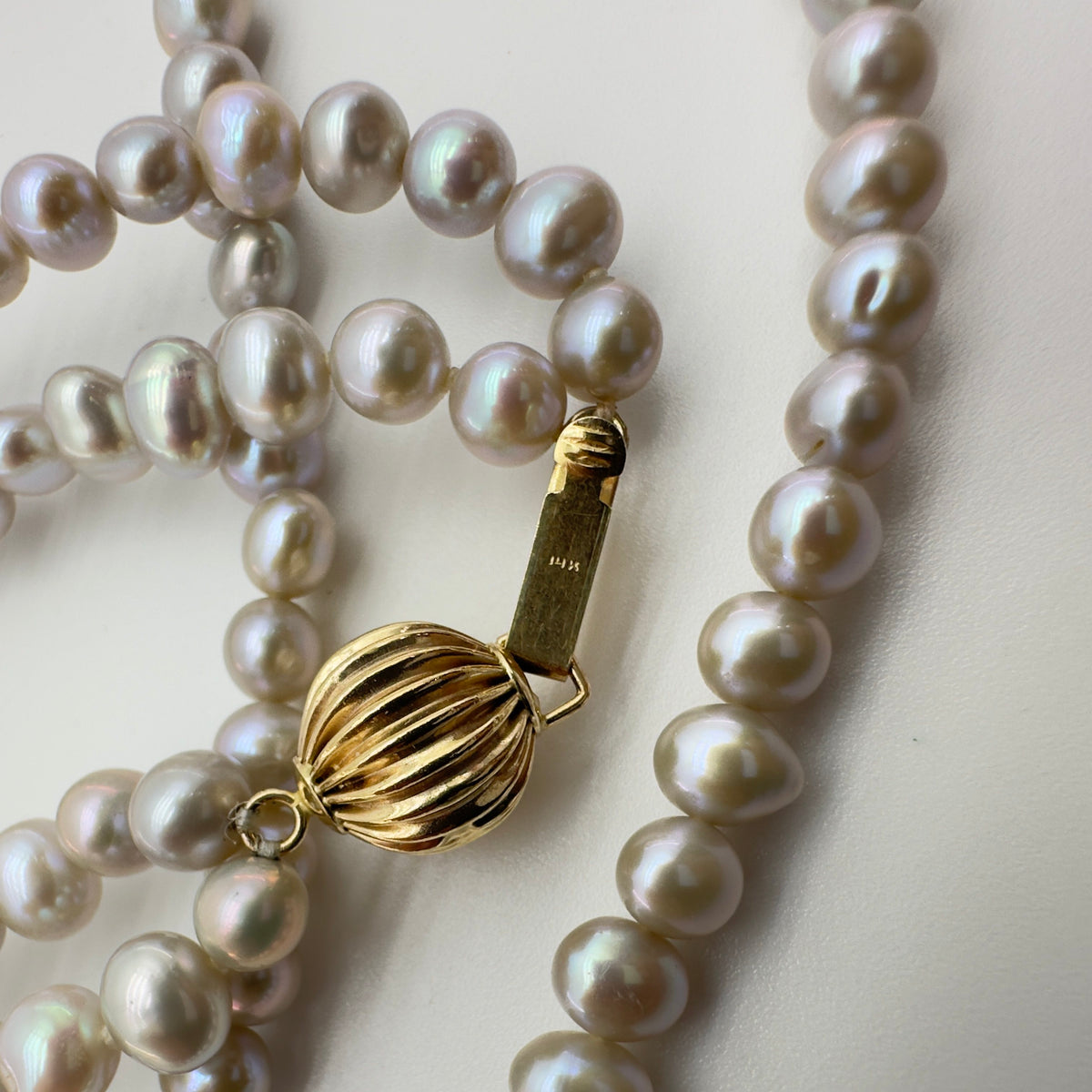 Tasaki Double Strand 5.7mm Freshwater Pearl K14 Gold Necklace