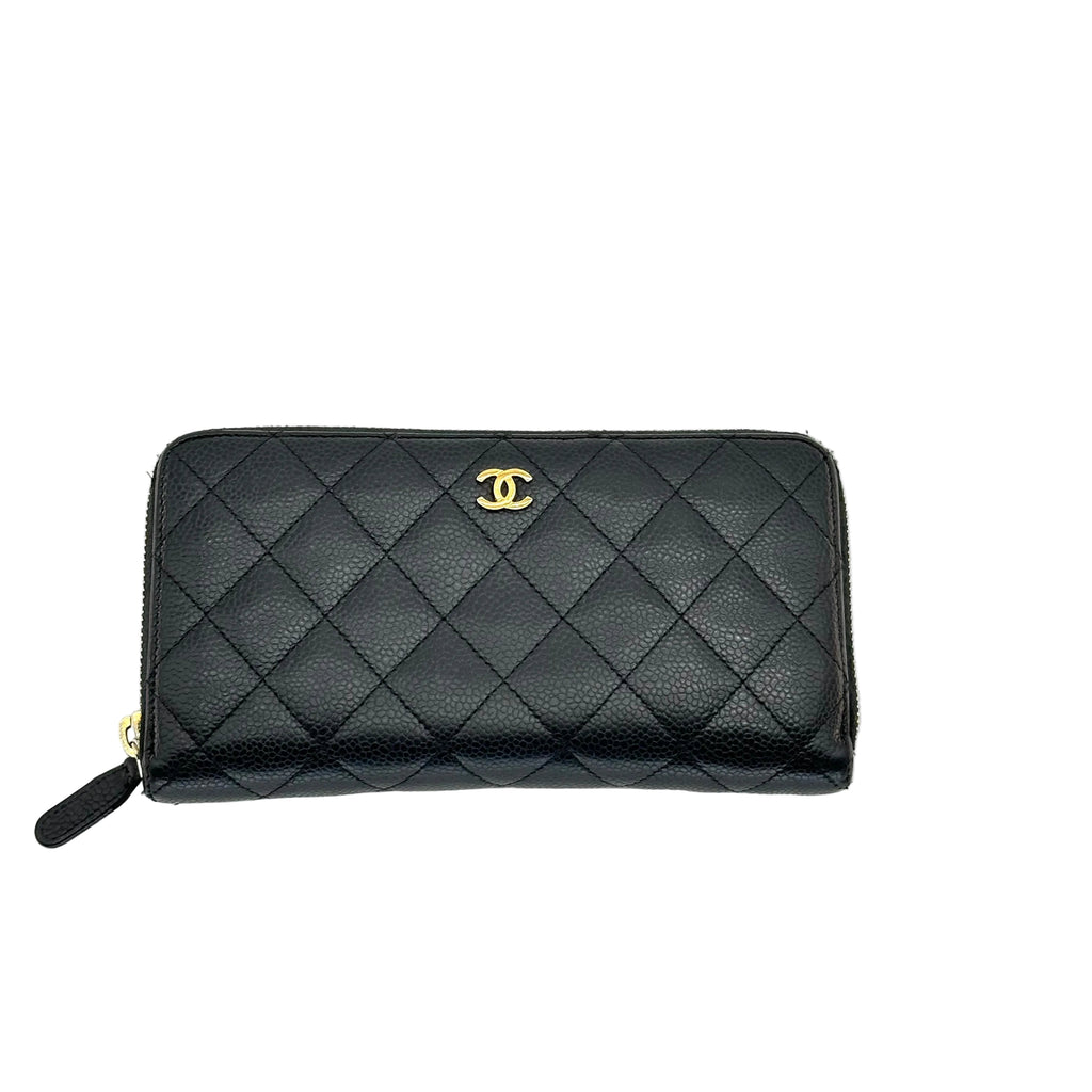 Chanel Caviar Quilted Large Gusset Zip Around Wallet Black