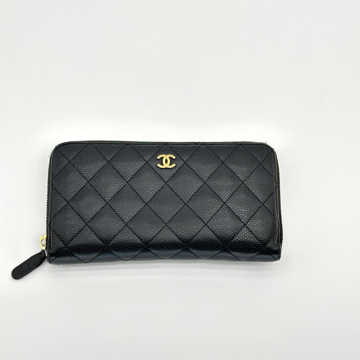 Chanel Caviar Quilted Large Zwickel-Geldbörse mit umlaufendem Reißverschluss Schwarz