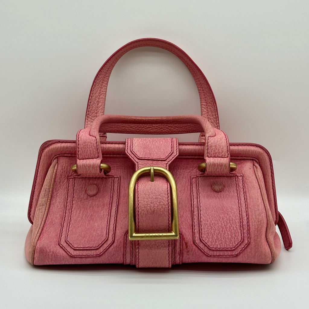 Celine Grained Leather Buckle Detail Pink Handbag