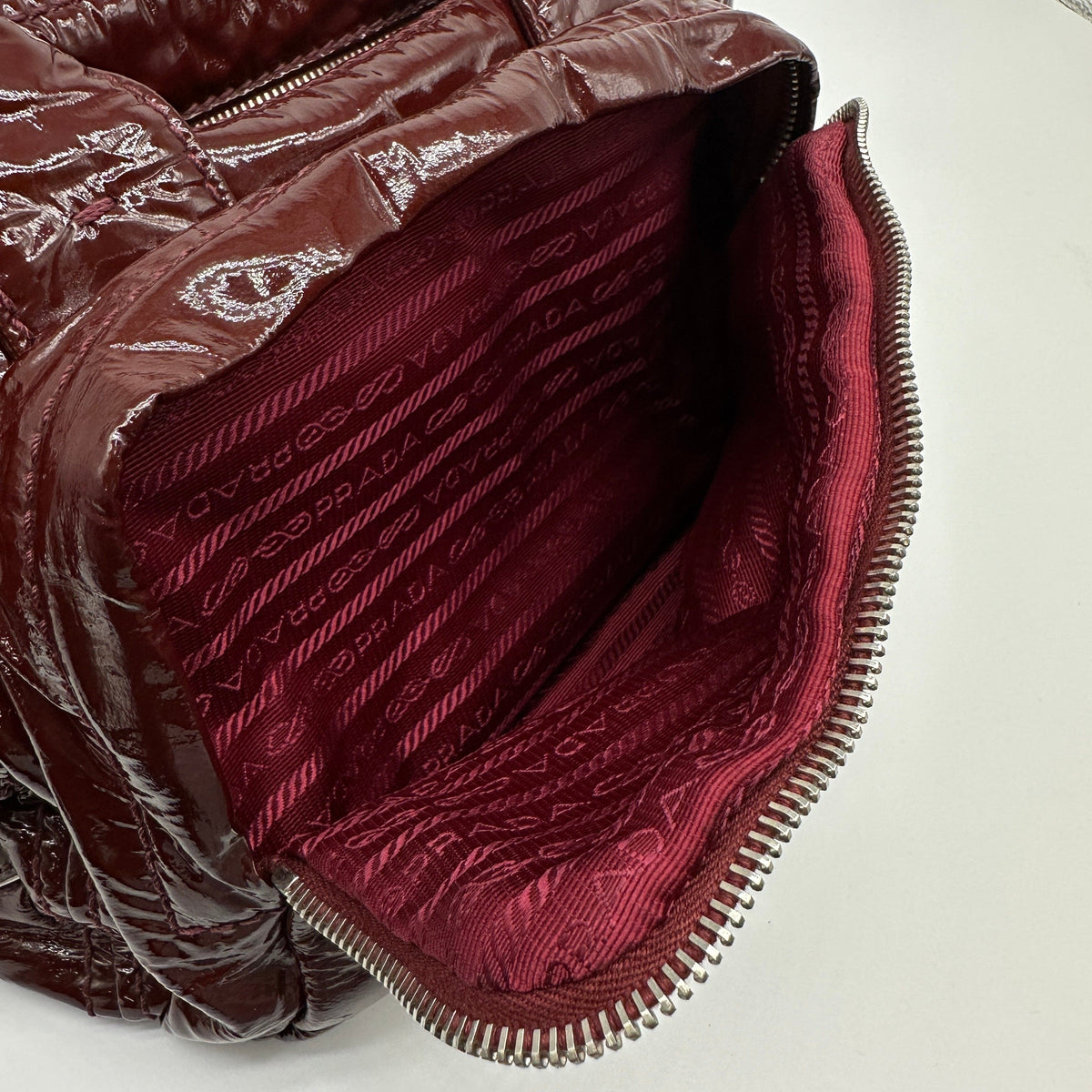 Prada Patent Leather Mini Burgundy Boston Bag