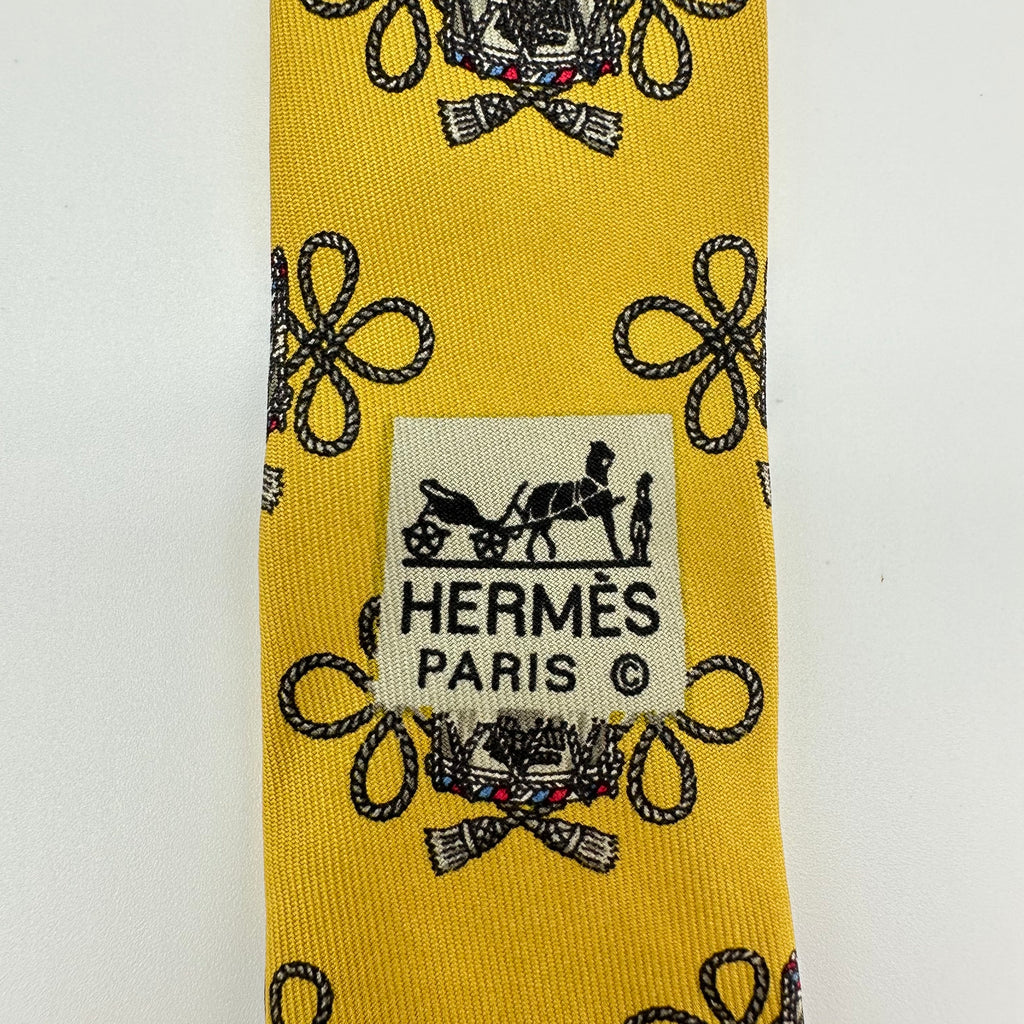 Hermès Hermes Vintage Silk Tie Lamp Motif Print Yellow 100%Silk