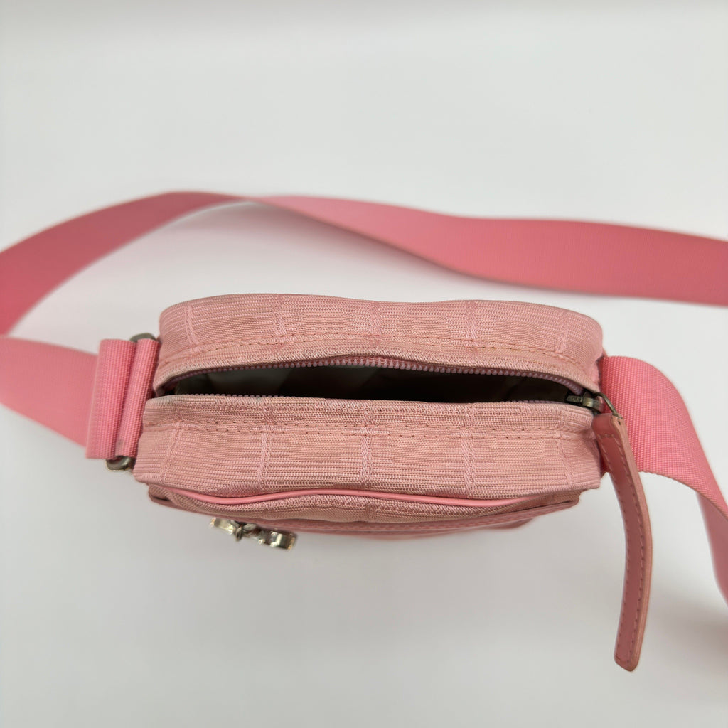 Chanel New Travel Line Jacquard Nylon Pink Crossbody Bag