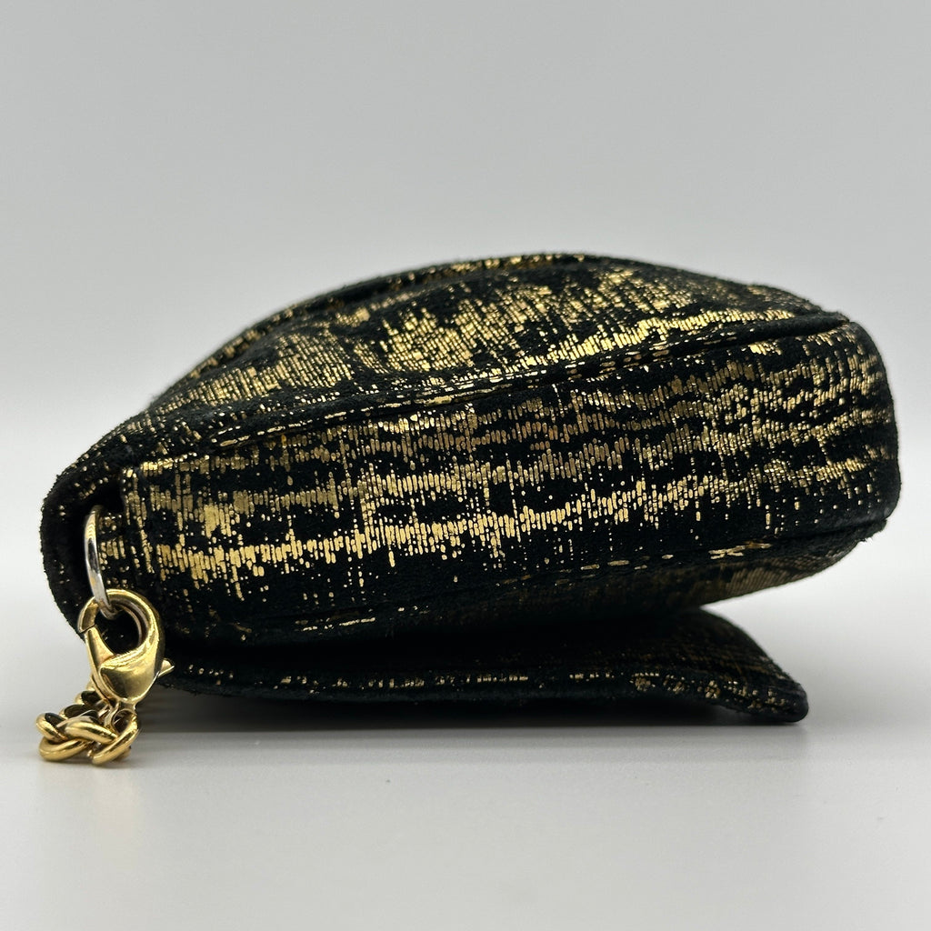 Fendi Velour Chain Shoulder Bag Black×Gold 8BP046