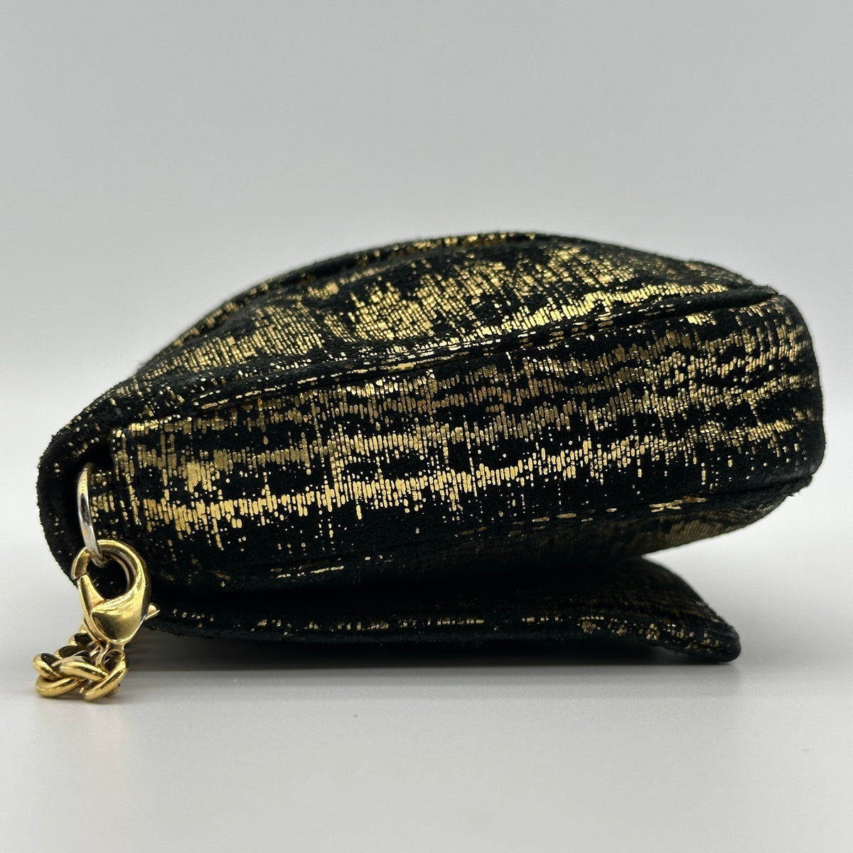 Fendi Velour Chain Shoulder Bag Black×Gold 8BP046