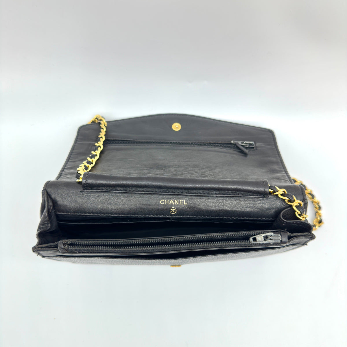 Chanel Coco Mark Caviar Leather Black Chain Wallet