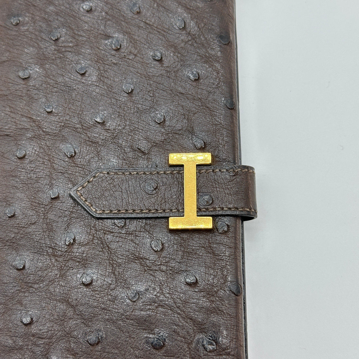 Hermes Ostrich Bearn Classic Brown Long Wallet