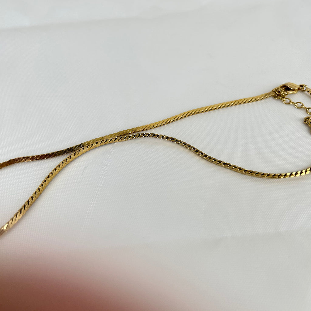 Christian Dior Square Round Rhinestone Dior Logo Necklace Gold Tone