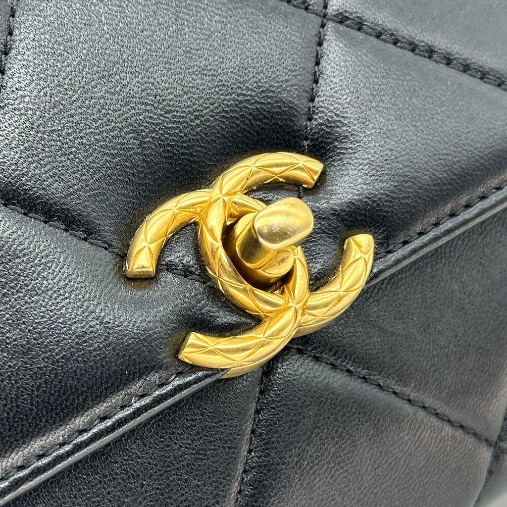 Chanel 24S Lambskin Double Chain Square Flap Bag Enamel Coco Logo Black Gold Hardware RFID