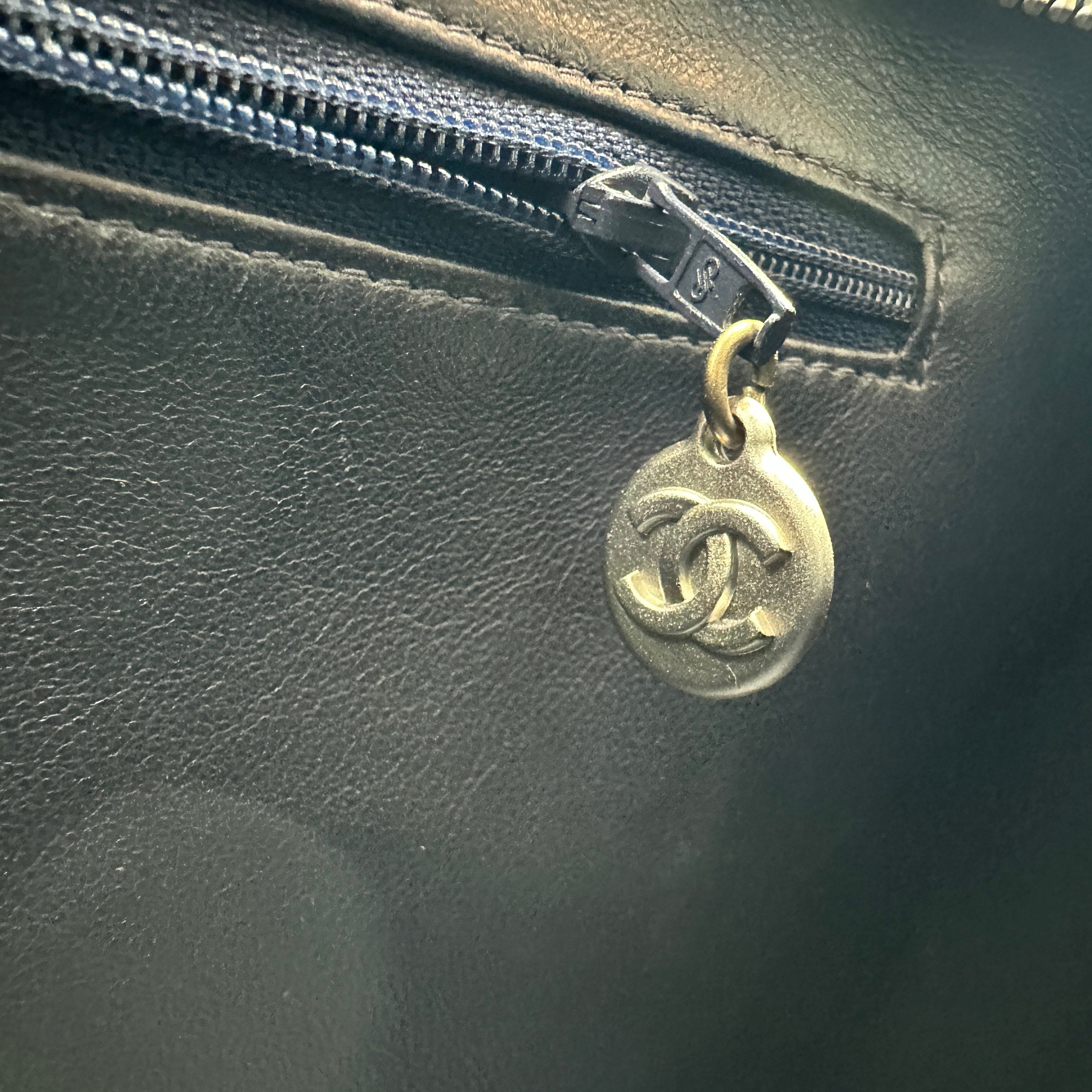 chanel black quilted caviar leather medallion tote bag